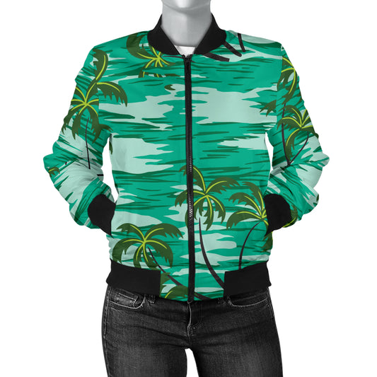 Palm Tree Pattern Print Design A01 Women's Bomber Jacket