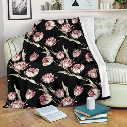 Tulip Pink Pattern Print Design TP02 Fleece Blanket