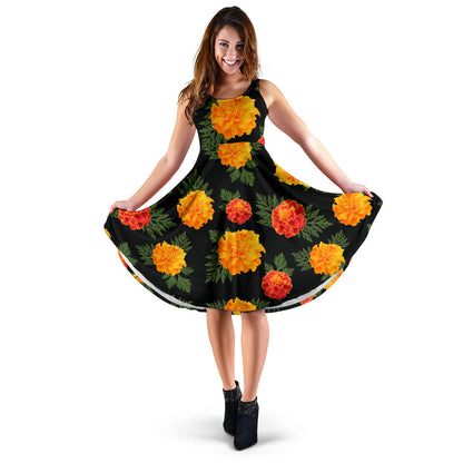 Marigold Pattern Print Design MR05 Midi Dress