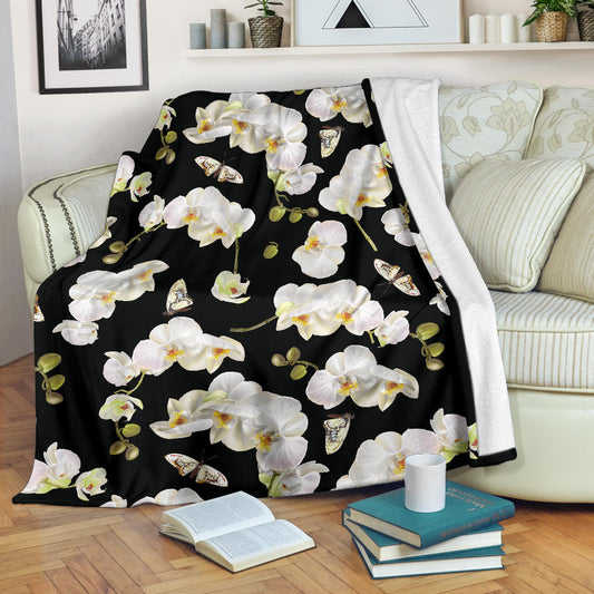 Orchid White Pattern Print Design OR011 Fleece Blanket