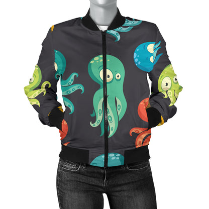 Octopus Pattern Print Design A01 Women's Bomber Jacket