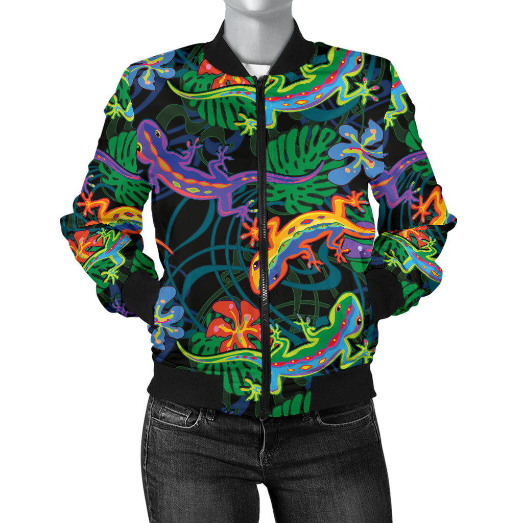 Gecko Colorful Pattern Print Design 01 Women's Bomber Jacket