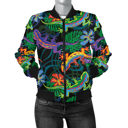 Gecko Colorful Pattern Print Design 01 Women's Bomber Jacket