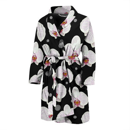Orchid White Pattern Print Design OR09 Men Bathrobe