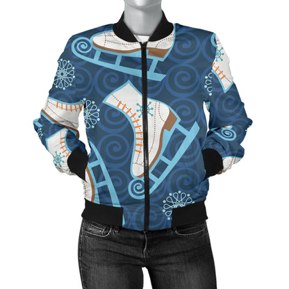 Ice Skate Pattern Print Design 01 Women's Bomber Jacket