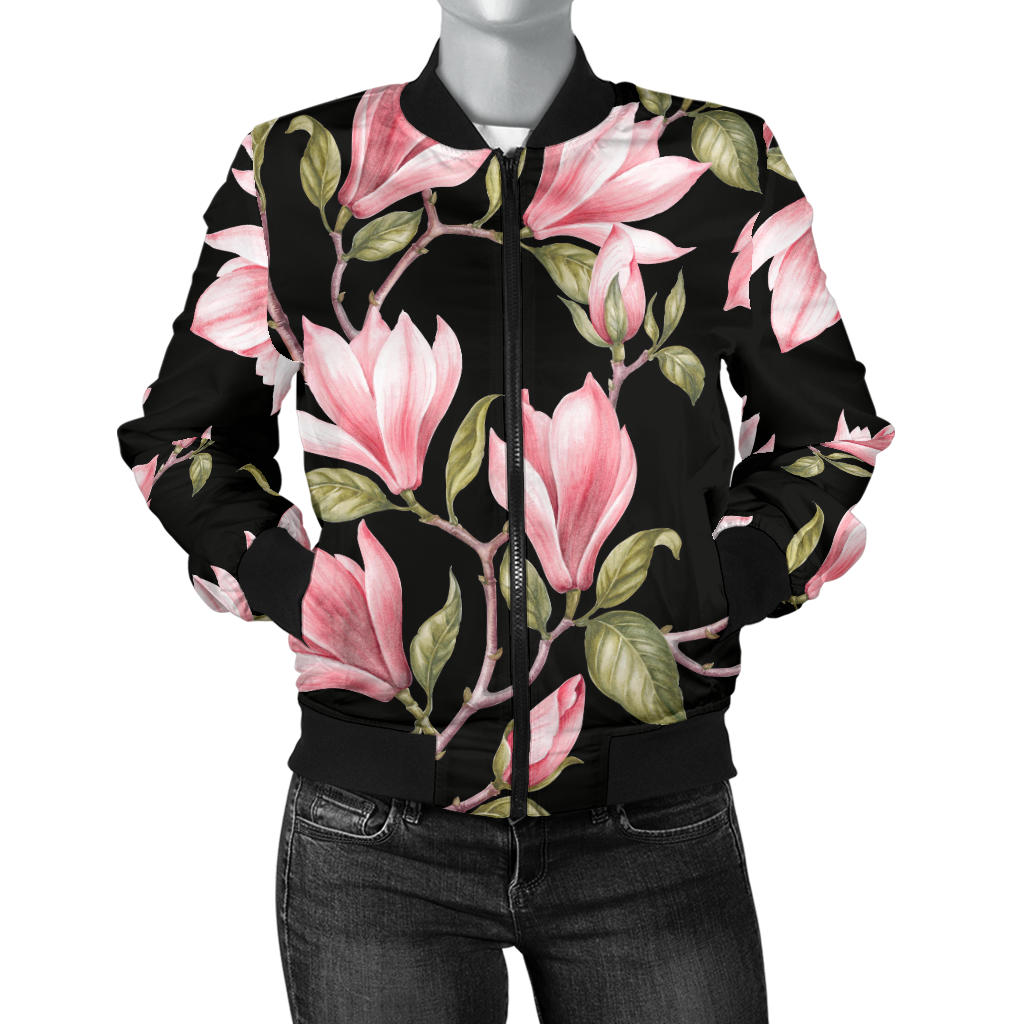 Magnolia Pattern Print Design MAG03 Women Bomber Jacket