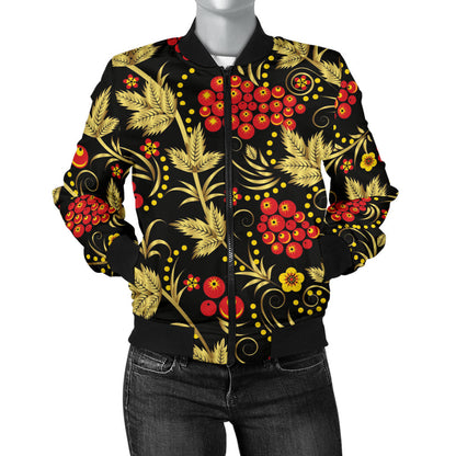 Cranberry Pattern Print Design CB02 Women Bomber Jacket