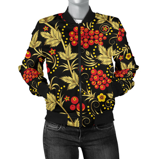 Cranberry Pattern Print Design CB02 Women Bomber Jacket