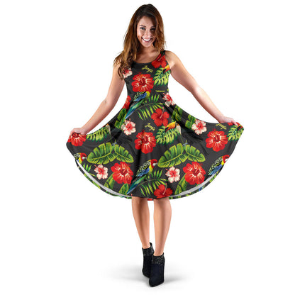 Tropical Flower Pattern Print Design TF04 Midi Dress