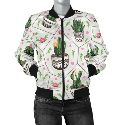 Cactus Pattern Print Design 04 Women's Bomber Jacket