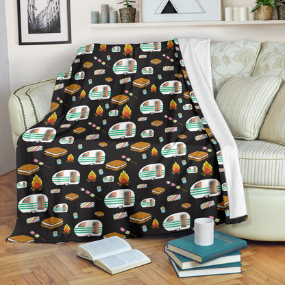 Camper Marshmallow Camping Design Print Fleece Blanket