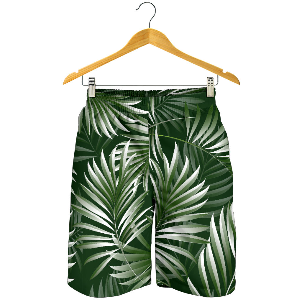 White Green Tropical Palm Leaves Mens Shorts