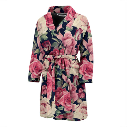 Rose Pattern Print Design RO05 Men Bathrobe