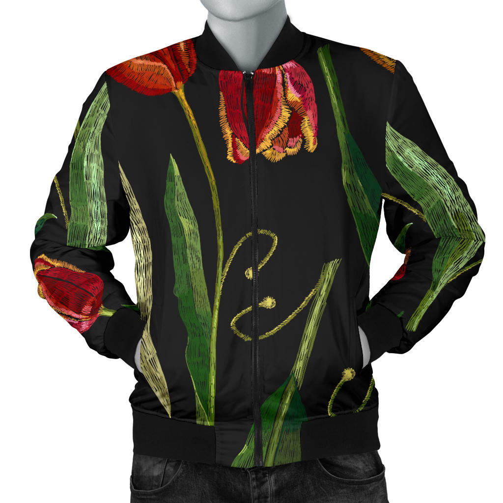 Tulip Embroidered Pattern Print Design TP01 Men Bomber Jacket