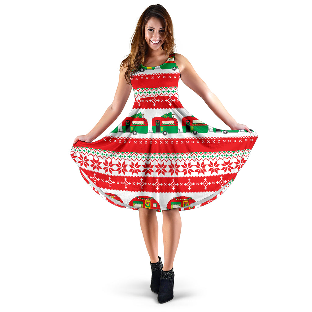 Camper Camping Ugly Christmas Design Print Midi Dress