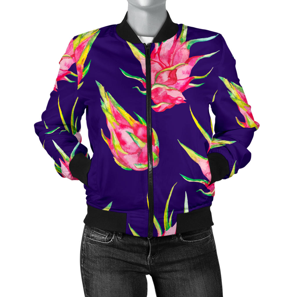 Dragonfruit Pattern Print Design DF02 Women Bomber Jacket