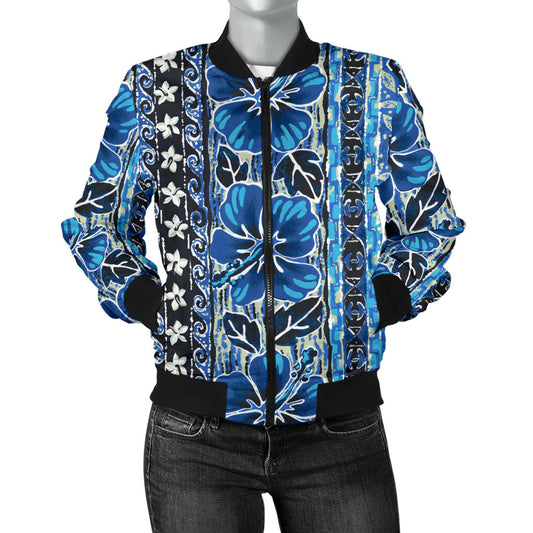 Hawaiian Themed Pattern Print Design H012 Women Bomber Jacket