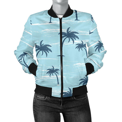 Palm Tree Pattern Print Design PT04 Women Bomber Jacket