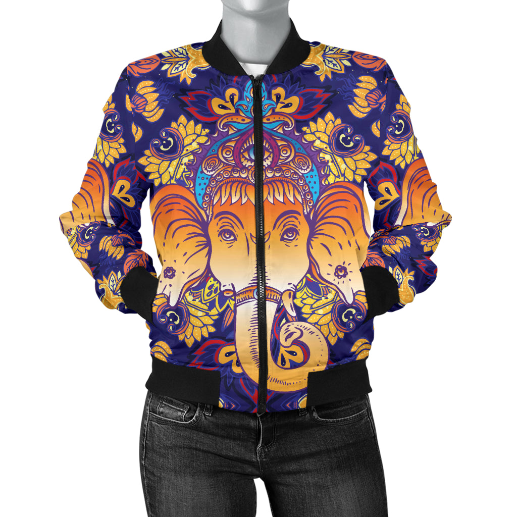 Ganesha Pattern Print Design 01 Women's Bomber Jacket