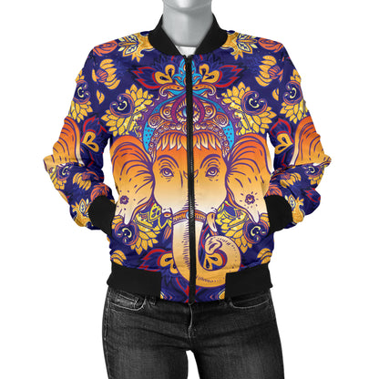 Ganesha Pattern Print Design 01 Women's Bomber Jacket