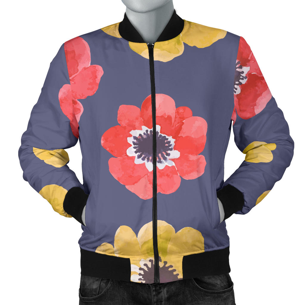 Anemone Pattern Print Design AM010 Men Bomber Jacket