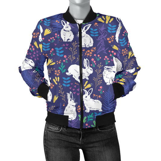 Bunny Pattern Print Design 01 Women's Bomber Jacket