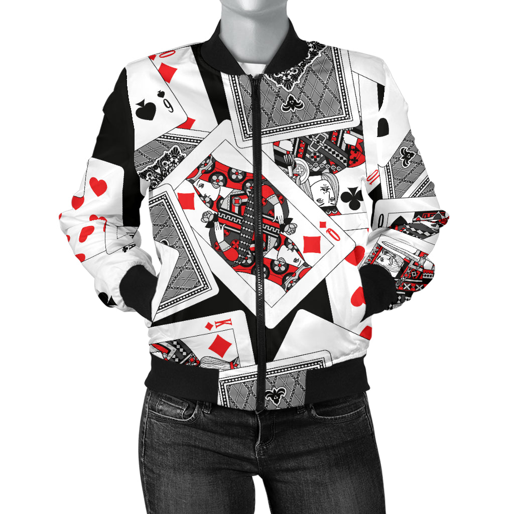 Poker Cards Pattern Print Design A04 Women's Bomber Jacket