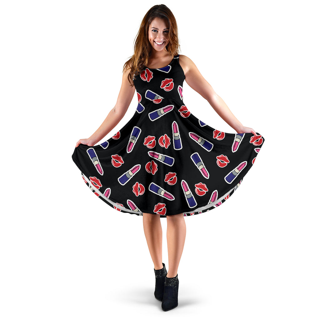Lipstick Pattern Print Design LT01 Midi Dress