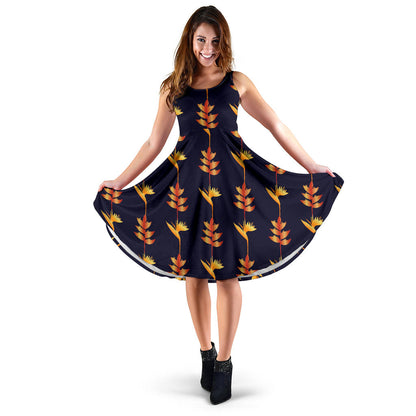 Heliconia Pattern Print Design HL06 Midi Dress