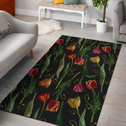 Tulip Embroidered Pattern Print Design TP01 Area Rugs