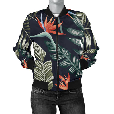 Bird Of Paradise Pattern Print Design BOP02 Women Bomber Jacket