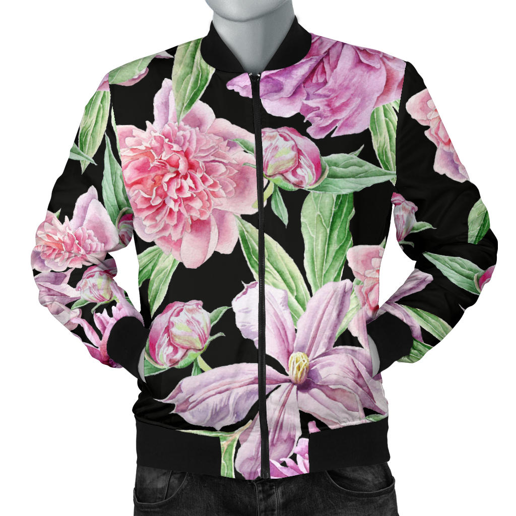Peony Pattern Print Design PE08 Men Bomber Jacket