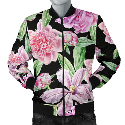 Peony Pattern Print Design PE08 Men Bomber Jacket