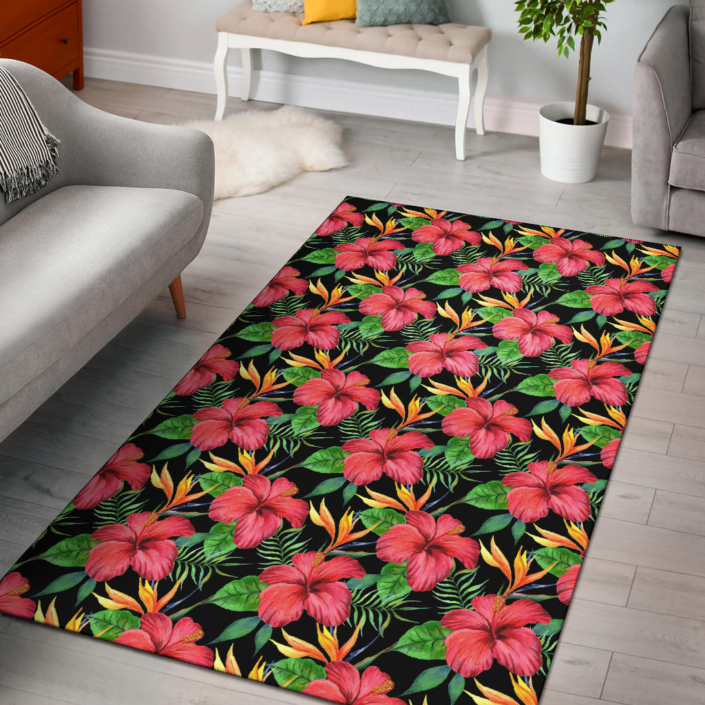 Red Hibiscus Pattern Print Design HB07 Area Rugs