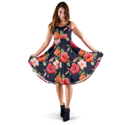 Tropical Flower Pattern Print Design TF020 Midi Dress