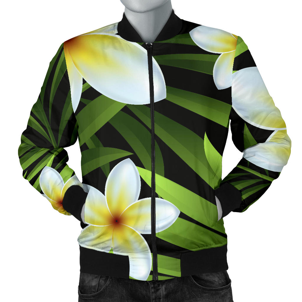 White Plumeria Pattern Print Design PM06 Men Bomber Jacket