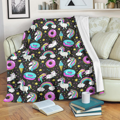 Donut Unicorn Pattern Print Design DN09 Fleece Blanket