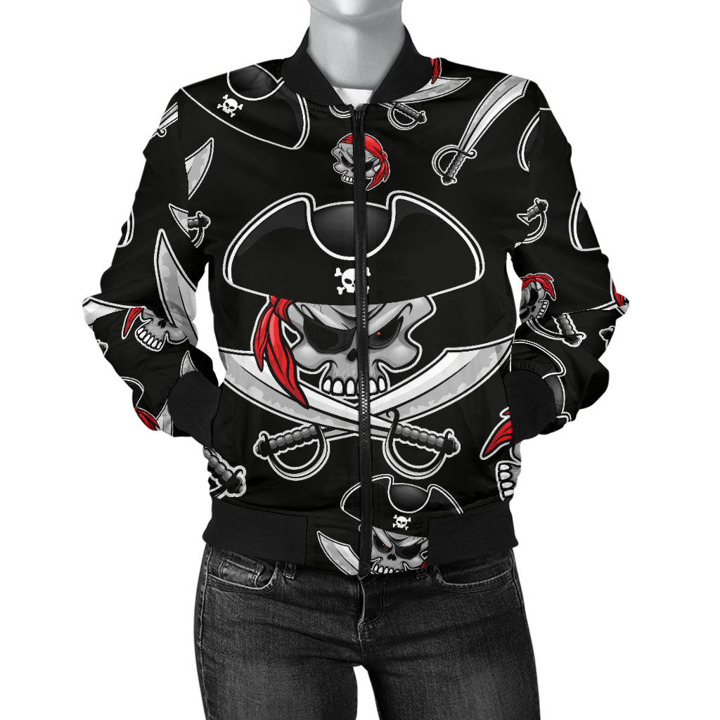Pirate Pattern Print Design A05 Women's Bomber Jacket