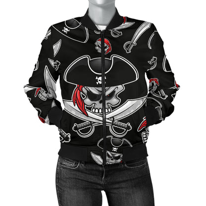 Pirate Pattern Print Design A05 Women's Bomber Jacket