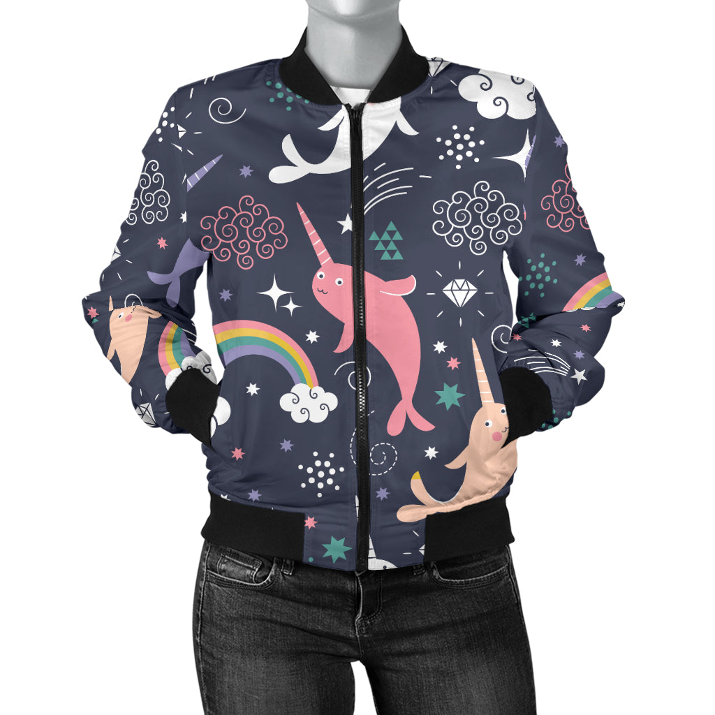 Narwhal Pattern Print Design 01 Women's Bomber Jacket