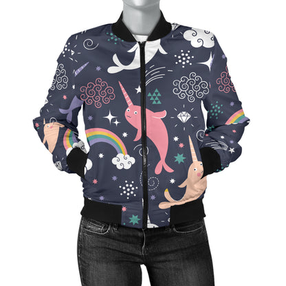 Narwhal Pattern Print Design 01 Women's Bomber Jacket