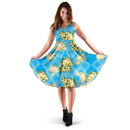 Yellow Plumeria Design Print Pattern Midi Dress