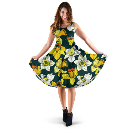 Daffodils Pattern Print Design DF02 Midi Dress