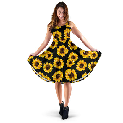 Sunflower Pattern Print Design SF05 Midi Dress