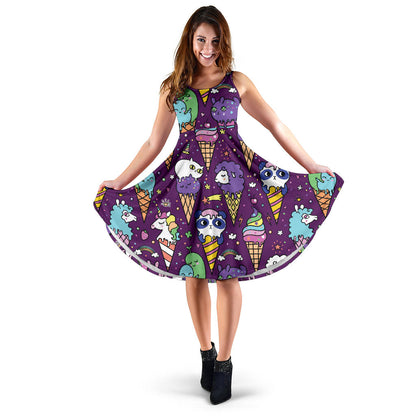 Ice Cream Pattern Print Design IC07 Midi Dress