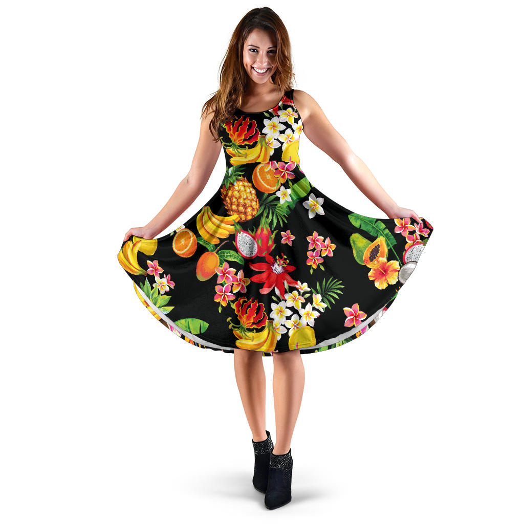 Tropical Fruits Pattern Print Design TF02 Midi Dress