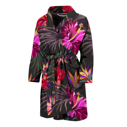 Hibiscus Pattern Print Design HB014 Men Bathrobe