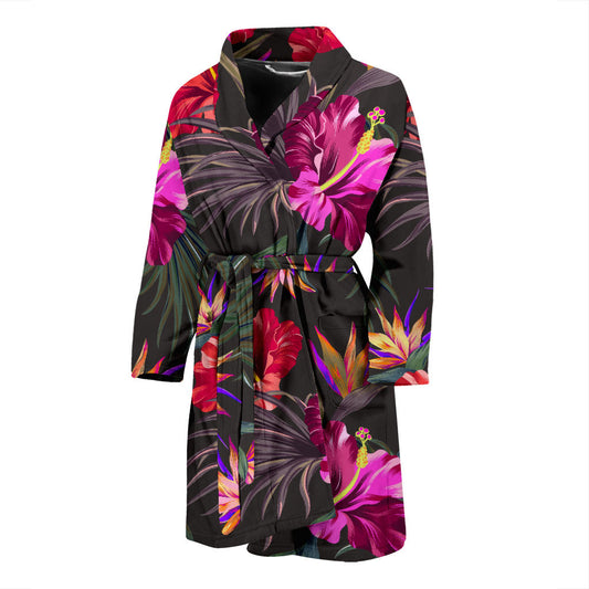 Hibiscus Pattern Print Design HB014 Men Bathrobe