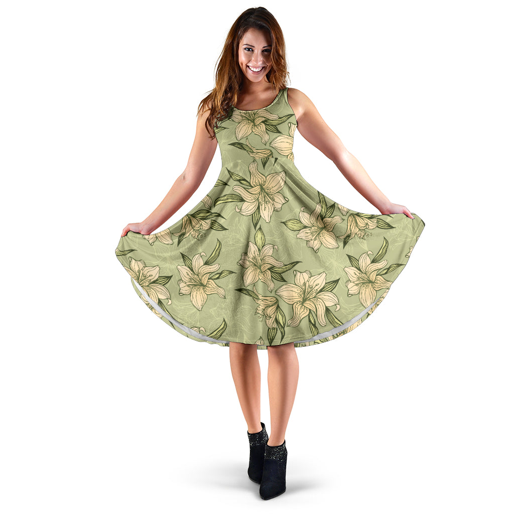 Lily Pattern Print Design LY06 Midi Dress
