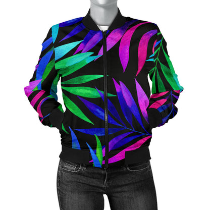 Tropical Flower Pattern Print Design TF010 Women Bomber Jacket